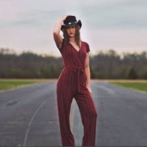 Hollister Deep Red Striped Jumpsuit